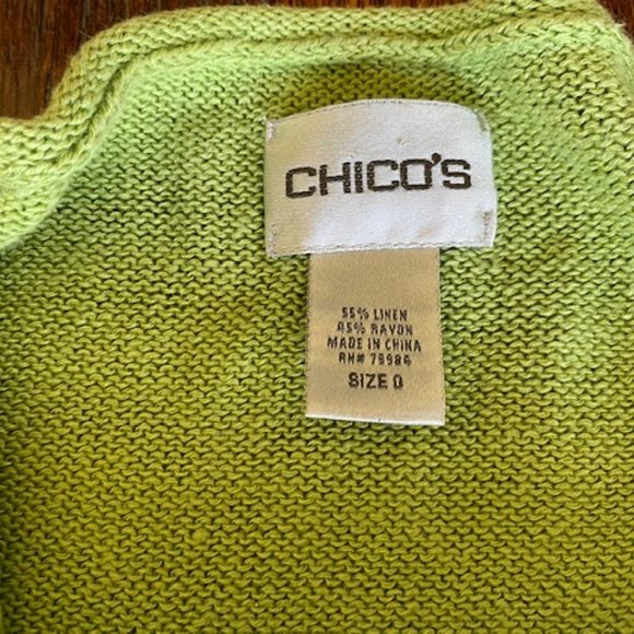 Vintage CHICO's LIME GREEN linen rayon blend TUNIC rolled hem SWEATER ~ sz 0 - Picture 4 of 4
